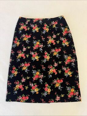 Vintage Ann Taylor Studio Black FloralPencil Skirt with Pink & Yellow Blooms